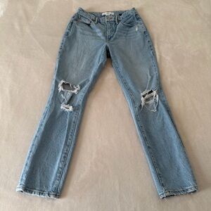 Good American Zara Collaboration Distressed Light Blue Straight Leg Jeans SZ 4